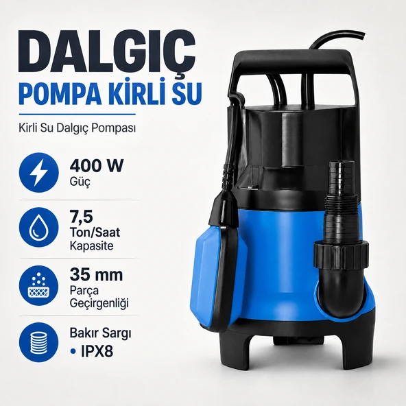 Dalgıç Pompa Kirli Su 400W Su Tahliye Pompası 7.5 Ton/Saat Şamandıralı Otomatik Bahçe Bodrum Boşalt ürün görseli 1