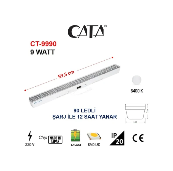 Cata 90 Led'Li Işıldak Ct-9990 Siyah - Resim 2