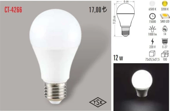 Cata Ct-4266 5 Adet 12 Watt Led Ampul Lamba Beyaz ürün görseli 1