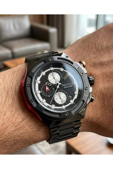 Ferrucci Fonksiyonları Aktif Takvimli Çelik Kordon ve Kasa 3 ATM Su Geçirmez Spor Kasa Tasarım Erkek Kol Saati ürün görseli 1