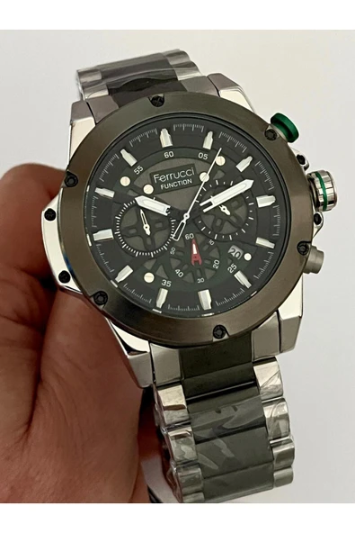 Ferrucci Gümüş&Siyah Renk Fonksiyonları Aktif Takvimli 45mm Kasa Çap Erkek Kol Saati ürün görseli 1