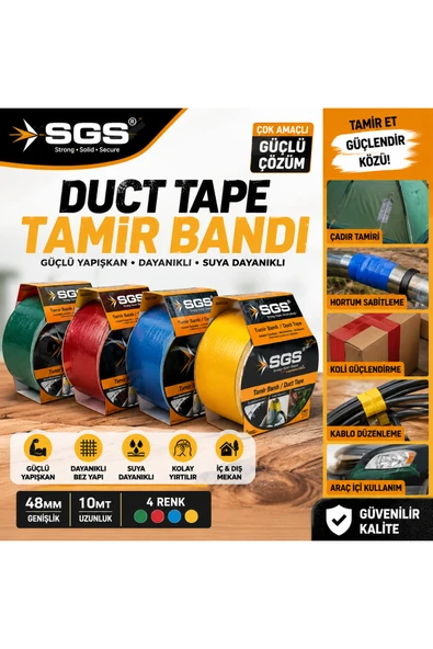 SGS Renkli Duct Tape Tamir Bandı 48 mm x 10 Metre Güçlü Yapışkanlı Bez Bant ürün görseli 1