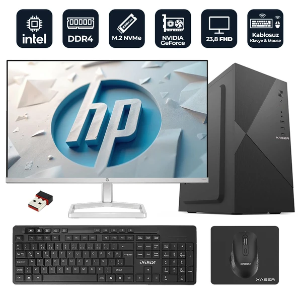 XASER OfficePro H26 Intel Core i5-14400F 8GB RAM 512GB M.2 NVMe SSD 2GB GT610 23.8" HP Monitörlü Masaüstü Ofis Bilgisayarı ürün görseli 1