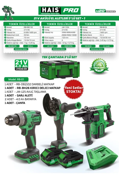 Hais HaisPro Akülü Set - 3'lü Profesyonel Akülü Set + 2X4 Ah Çift Akü - RB-01 ürün görseli 1
