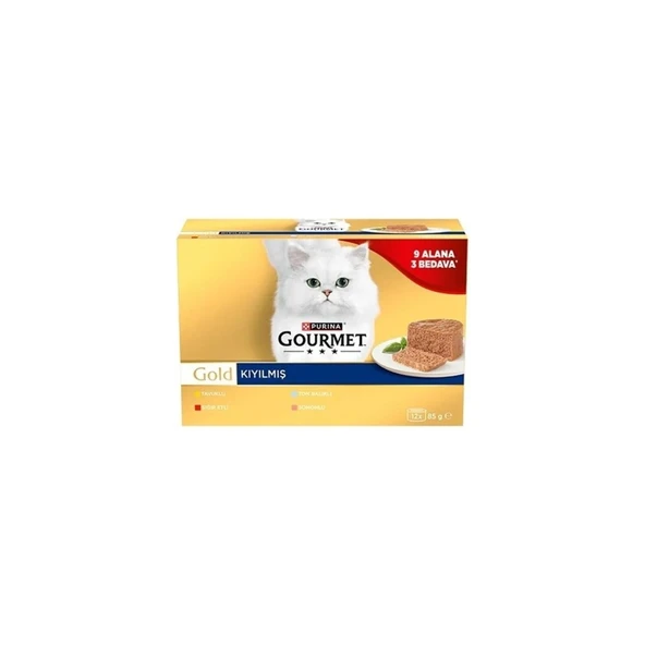 Gourmet Gold KIYILMIŞ 4Tavuklu, 4Sığır, 4Ton, 4Somon Kedi Konservesi 12x85 gr ürün görseli 1