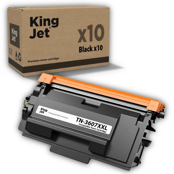 KingJET Brother Uyumlu TN-3607XXL Yüksek Kapasiteli (10'lu Paket) Çipli Muadil Toner | MFC-L6710DW ürün görseli 1
