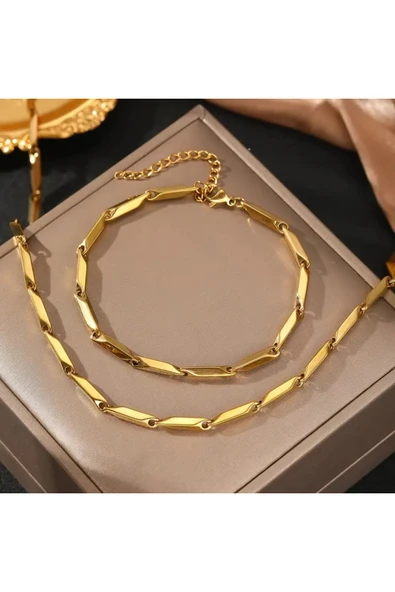 Bay hediye Küp Model Unisex Kararmaz Yüksek Kalite Çelik Kolye&Bileklik Set ürün görseli 1