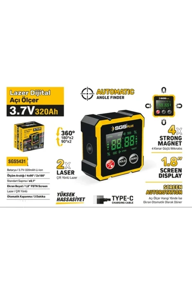 Kutayapı Kutayalp Yapı SGS5431 MIKNATISLI LAZER DİJİTAL AÇI ÖLÇER 3.7 VOLT ürün görseli 1