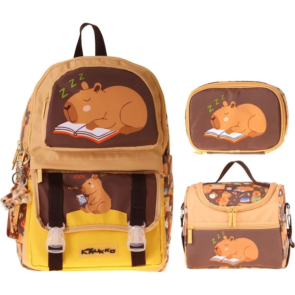 Kids Clever(Kahverengi Renk) Erkek Çocuk Üçlü Ilkokul Okul Çantası Seti/takımı - SETKK-L5384D ürün görseli 1