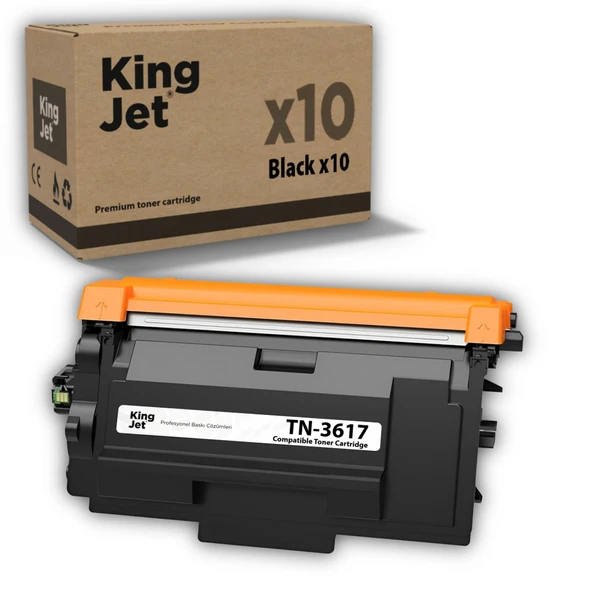 KingJET Brother Uyumlu TN-3617 Yüksek Kapasiteli (10'lu Paket) Çipli Muadil Toner | HL-L6210DW ürün görseli 1
