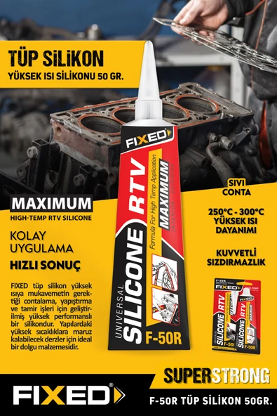FIXED F50R 300° Isıya Dayanıklı Kırmızı RTV Sıvı Conta Tüp Silikon 50 Gr Yüksek Isı Silikonu ürün görseli 1