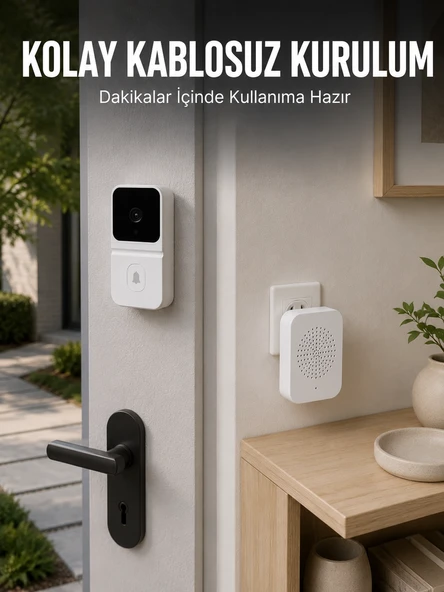 Hd Kameralı Beyaz Görüntülü Kapı Zili Çift Yönlü Sesli Wi-fi Akıllı Kapı Zili ürün görseli 1