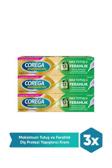 Corega Max Tutuş & Ferahlık Diş Protezi Yapıştırıcı Krem 40g X 3 Adet ürün görseli 1