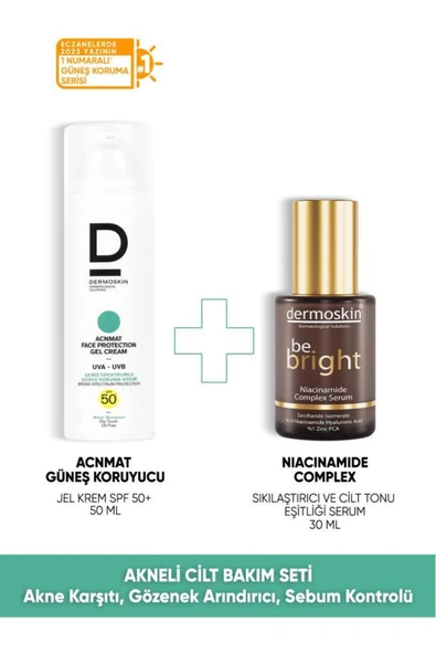 Dermoskin Akneli Cilt Bakım Seti / AcnMat Face Protection Güneş Kremi Spf 50+ / Niacinamide Serum / 50+30 ml ürün görseli 1