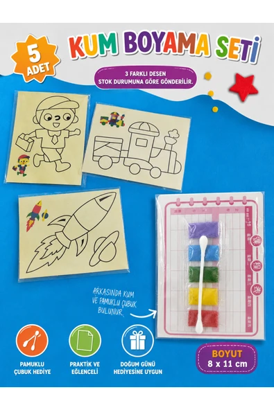 kruxon 5 Adet Kum Boyama Kartı | Kum ve Pamuklu Çubuk Hediyeli | 8x11 cm ürün görseli 1