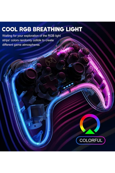 İMEXTECH RGB Neon Işıklı Gamepad – S03 Altı Eksenli Şeffaf Oyun Denetleyici (PC/Android/IOS/Switch) ürün görseli 1