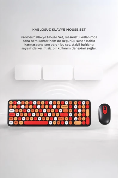kruxon TMK07 Kablosuz Q Klavye Mouse Seti Retro Daktilo Görünümlü ürün görseli 1