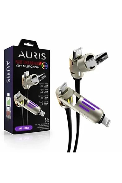 Auris ARS-CB270 Işıklı 4in1 Hızlı Şarj Çoklu Kablo ürün görseli 1