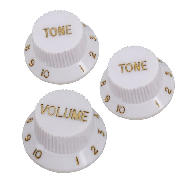 Elektro Gitar Potans Düğme Başlığı Pot Düğmesi Ton + Ses 3'lü Beyaz/Altın ürün görseli 1