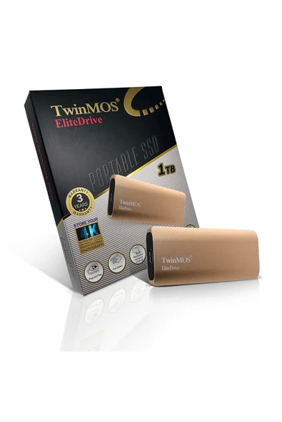 TwinMOS EliteDrive Pro PSSD1TBEDP 1TB (1100/1050MB/s) USB-C Taşınabilir SSD Gold ürün görseli 1