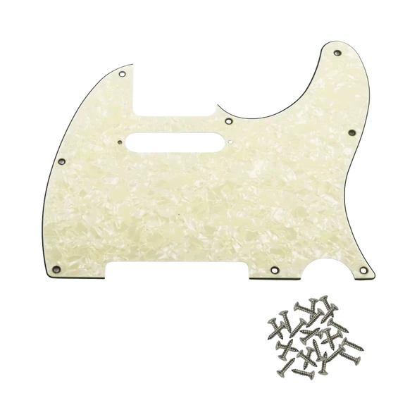 Telecaster Uyumlu Elektro Gitar Pickguard 8 Delikli Beyaz Krem Desenli ürün görseli 1