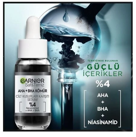 Garnier Saf ve Temiz AHA + BHA Kömür Cilt Kusurları Karşıtı Serum 30ml ürün görseli 1