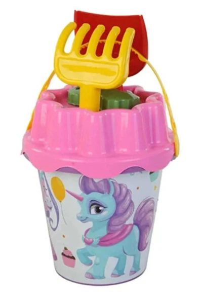 kruxon Orta Boy 5 Parça Unicornlu Kız Çocuk Plaj Deniz Kum Kova Seti Kürek Tırmık Kova Set ürün görseli 1