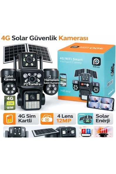 kruxon RX-204GS 4G Simli Solar Güvenlik Kamerası 4 Lens 12MP PTZ Çift Panel 16000mAh Sirenli ürün görseli 1