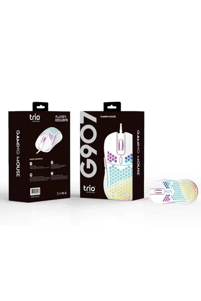 Trio TRİO G907 Beyaz Gaming Mouse – Ergonomik, Ayarlanabilir DPI ve RGB Işıklı ürün görseli 1