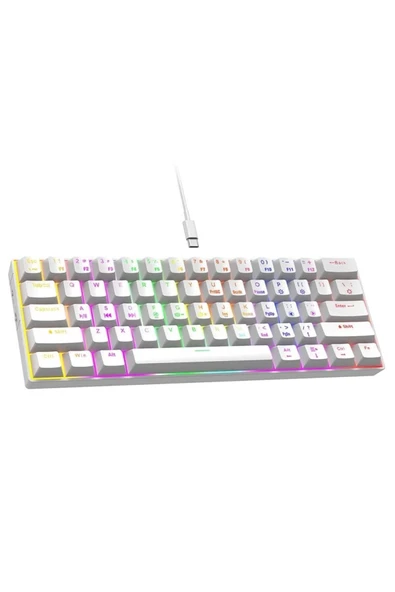 kruxon H61K Mini Mekanik Kablolu Gaming Oyuncu Klavye Türkçe Q Blue Switch 12 AD RGB LED Işık Modlu ürün görseli 1