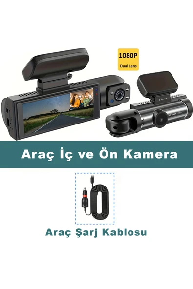 İMEXTECH Araç İçi Kamera 2 Lens 1080P Full HD DVR Dashcam Ön + İç Kayıt Gece Görüşlü Sürüş Kaydedici ürün görseli 1