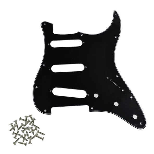 Stratocaster ST Kasa Elektro Gitar Pickguard 3 Katmanlı 11 Delikli Düz Siyah ürün görseli 1