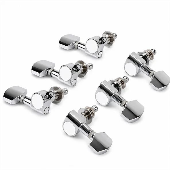Elektro ve Akustik Gitar 6'lı Akort Burgusu Seti Oval Metal Krom (3L + 3R) ürün görseli 1