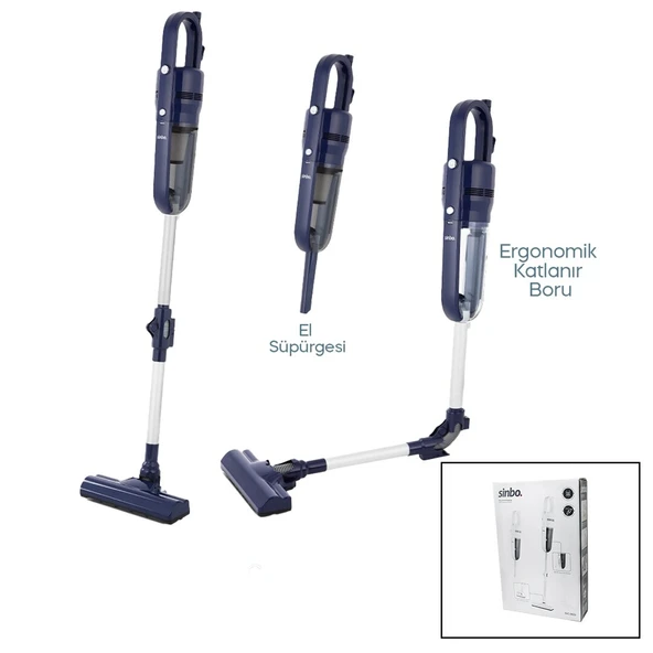 Nevamel® Sinbo Dikey Elektrikli Pratik Süpürge - Lacivert Renk - Katlanabilir Boru - 3 HEPA Filtre ürün görseli 1