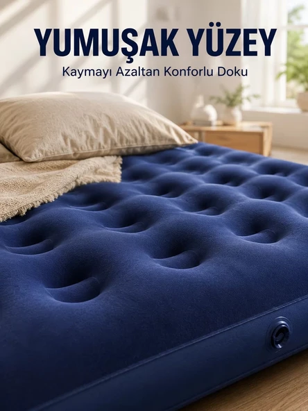 Nevamel® Dış Mekan Şişme Yatak Çift Kişilik Flokeli Yüzey Konforlu Kullanım ürün görseli 1