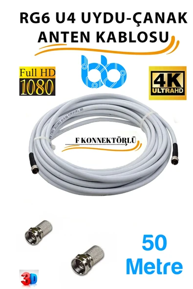 İMEXTECH F Konnektörlü 64 Tel Rg6/u4 Full Hd 3d 4k Anten Tv Çanak Uydu Lnb Kablosu ürün görseli 1