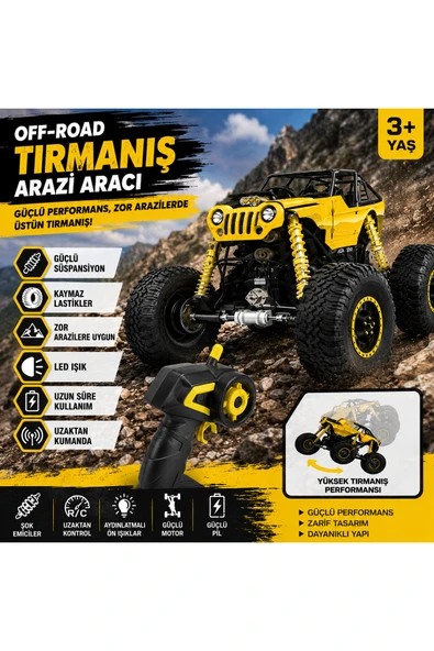 kruxon Uzaktan Kumandalı Off-Road Tırmanış Aracı 4 Teker RC Arazi Aracı Işıklı ürün görseli 1