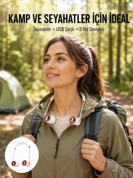 Nevamel® Asılabilir Mini Boyun Fanı | 1000mAh Şarjlı Turbo Güçlü Rüzgar Yeni Nesil ürün görseli 1