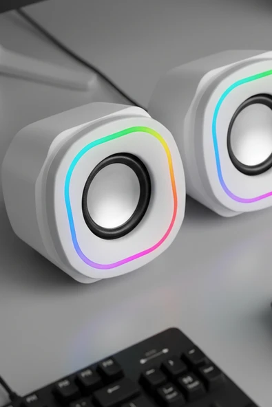 kruxon MD-180 2.0 3W*2 Beyaz RGB Aydınlatmalı USB + 3.5mm USB 5V Speaker Hoparlör ürün görseli 1