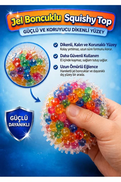 kruxon Renkli Jel Boncuklu Squishy Stres Topu Dikenli Yumuşak Oyuncak ürün görseli 1
