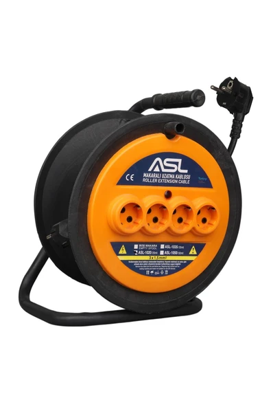 ASL -1020 20 Metre 4 Priz Girişli Makaralı Uzatma Kablosu 3000W 3x1.5mm ürün görseli 1