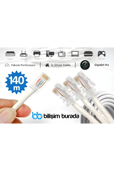 kruxon 140 Metre CAT6 Gigabit Ethernet İnternet Kablosu 1000 Mbps RJ45 Modem Router PC Laptop TV Uyumlu ürün görseli 1