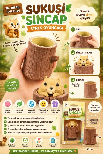 kruxon Sincap Çıkaran Ağaç Kütüğü Sukuşi Stres Oyuncağı Yumuşak Squishy ürün görseli 1
