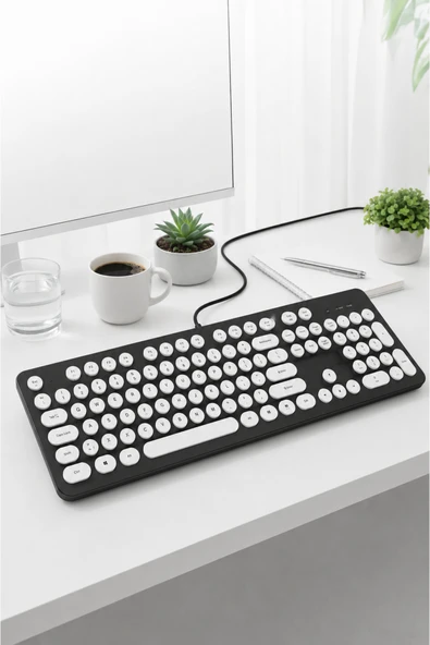 kruxon Retro Daktilo Görünümlü TK09 Kablolu Q Klavye ürün görseli 1