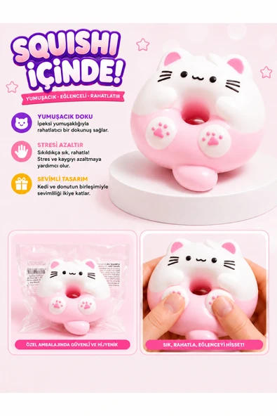 kruxon Kawaii Kedi Donut Squishy Oyuncak Pembe-Beyaz – Yumuşak, Strese Dayanıklı Sıkıştırma Oyuncağı Moj Moj Tasarım ürün görseli 1