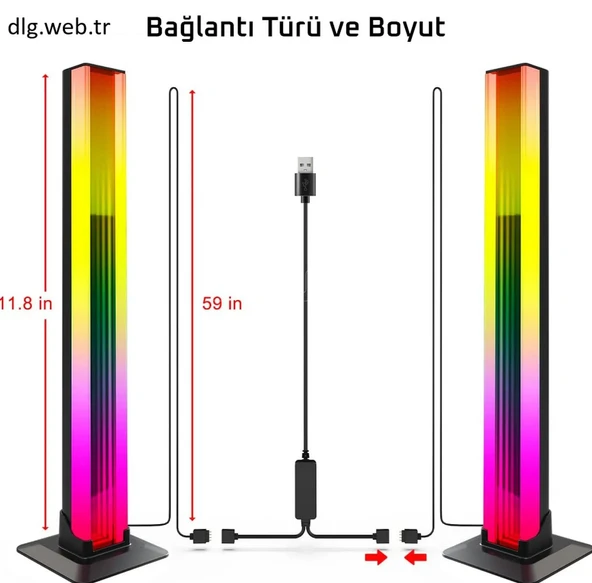 DLG RGB Işık Çubuğu 2’li Set Masaüstü Ambiyans Işığı Siyah ürün görseli 1