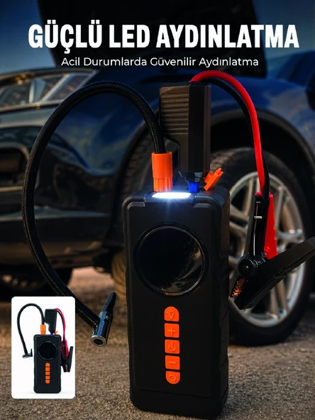 10000Mah Şarjlı Araç Kompresörü Akü Özellikli Dijital Lastik Şişirme Pompası ürün görseli 1