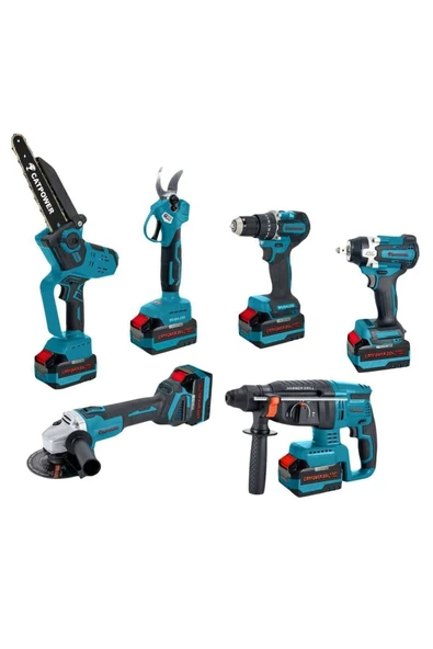 CATPOWER EL ALETLERİ CATPOWER KÖMÜRSÜZ AKÜLÜ 6 LI SET: MATKAP, SOMUN SIKMA, KIRICI DELİCİ, AVUÇ TAŞLAMA, ZİNCİRLİ TESTERE, DAL BUDAMA 20V 4.0Ah ürün görseli 1