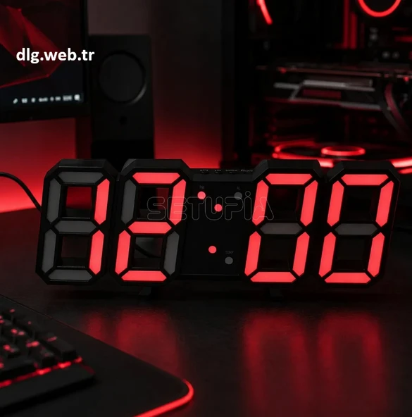 DLG Akıllı LED Dijital Çift Alarmlı Saat Ayarlanabilir Gece Işığı Siyah-Kırmızı ürün görseli 1