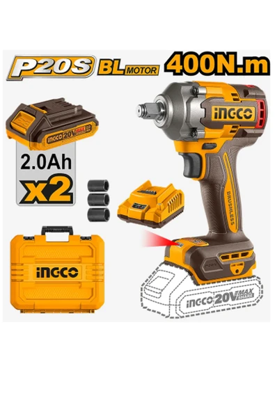 Ingco Lİ-İON AKÜLÜ SOMUN SIKMA 1/2" 20V 2.0AH + Lİ-İON AKÜ VE ŞARJ CİHAZI ürün görseli 1